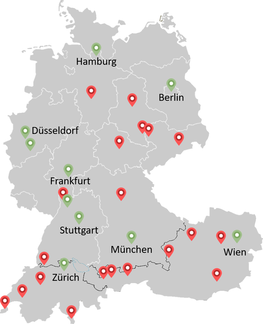 Standorte von Deloitte in Deutschland und weiteren Ländern